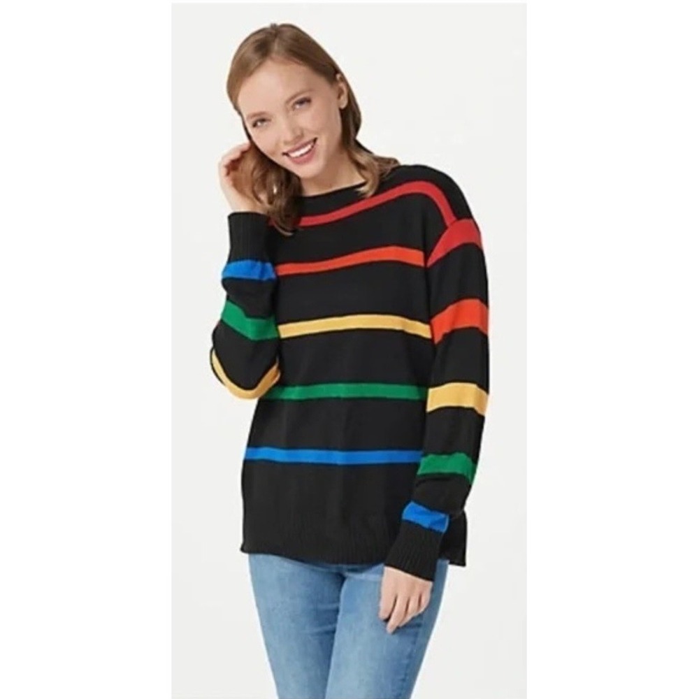 Black & Raindow Striped Slouchy Longline Sweater Women's/Unisex L NWT Peace Love